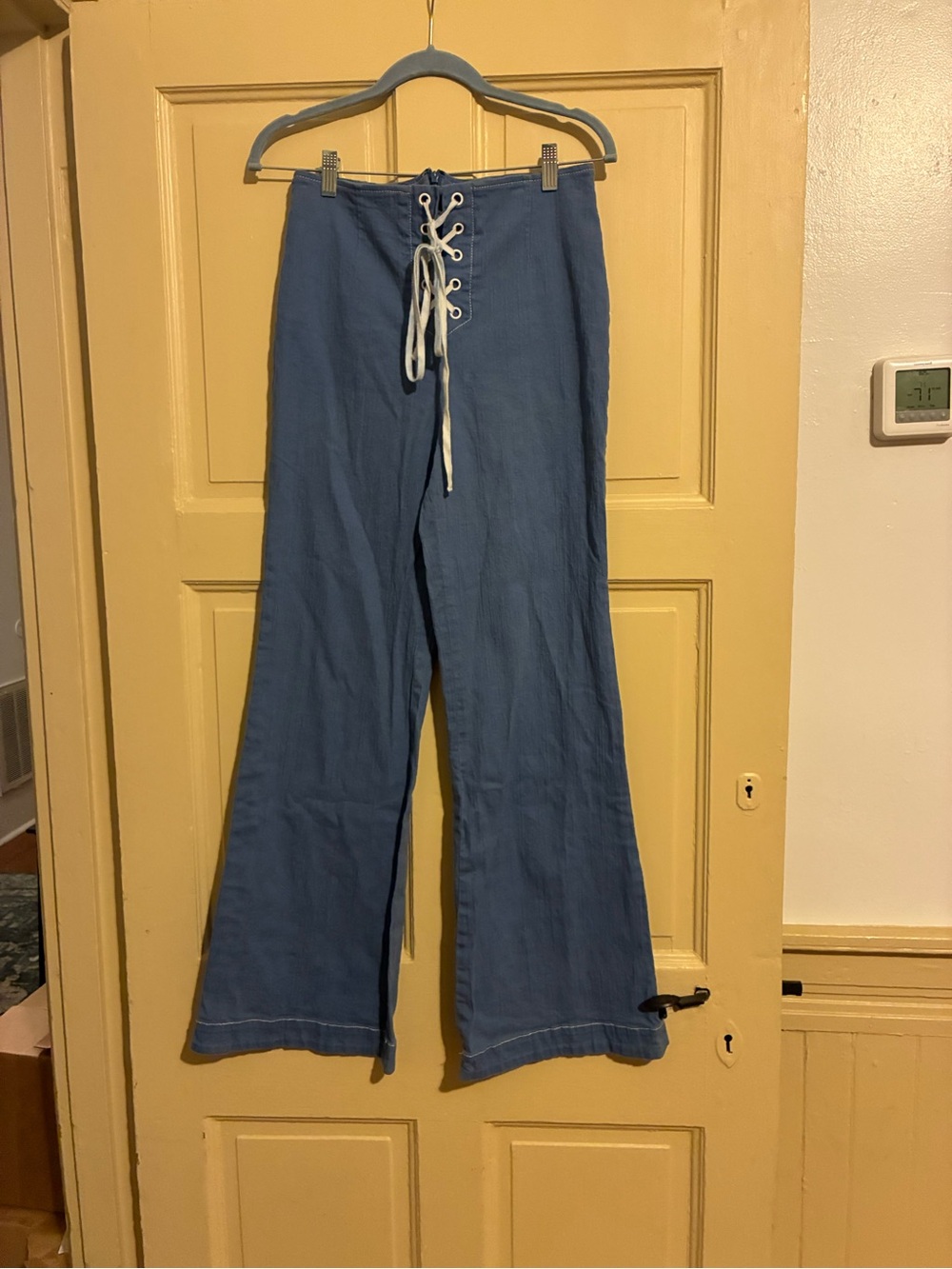 Free People blue lace up pants with adjustable waist